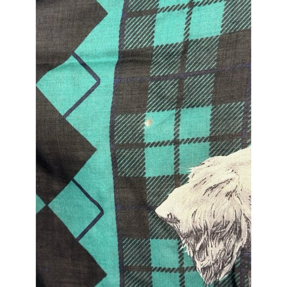 Jeffrey Banks Scottie Dog Scottish Terrier Argyle Tartan Light Scarf Black Green - Picture 3 of 16